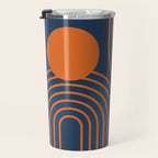 Mid Century Modern Geometric 186 in Navy Blue Orange Travel Mug Gallery Image 3