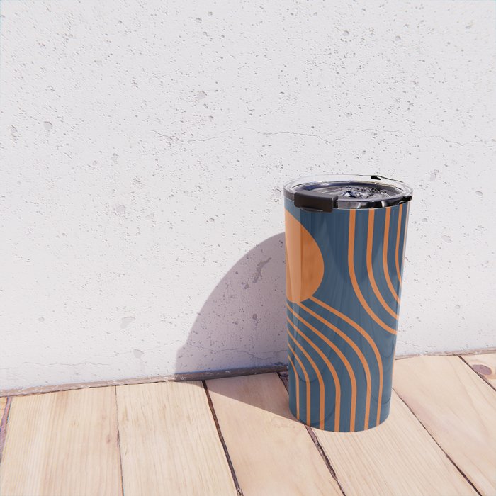 Mid Century Modern Geometric 186 in Navy Blue Orange Travel Mug Gallery Image 4