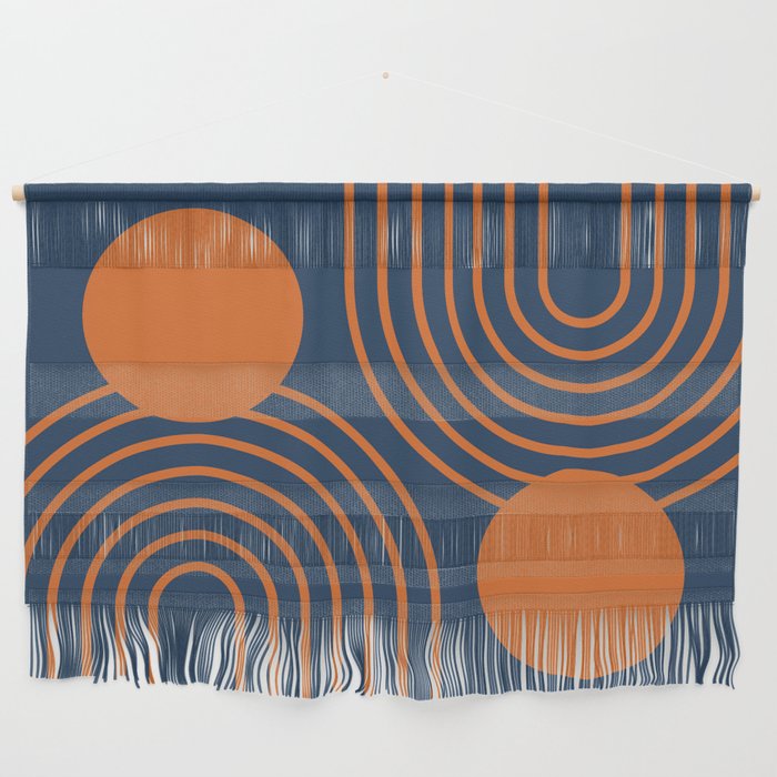 Mid Century Modern Geometric 186 in Navy Blue Orange Wall Hanging Gallery Image 1