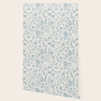 Hand Drawn Jacobean Floral - Teal Beige Wallpaper Gallery Image 2