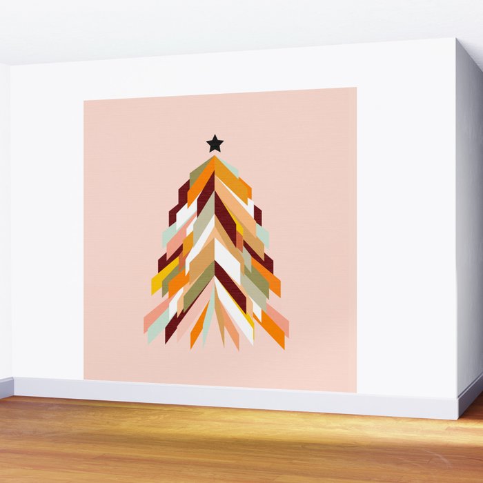 Festive Retro Christmas Tree on Peach Fuzz Wall Mural Gallery Image 2