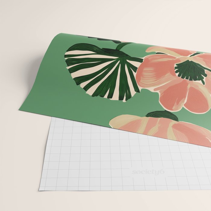 Coral Poppies on Green Wrapping Paper Gallery Image 2