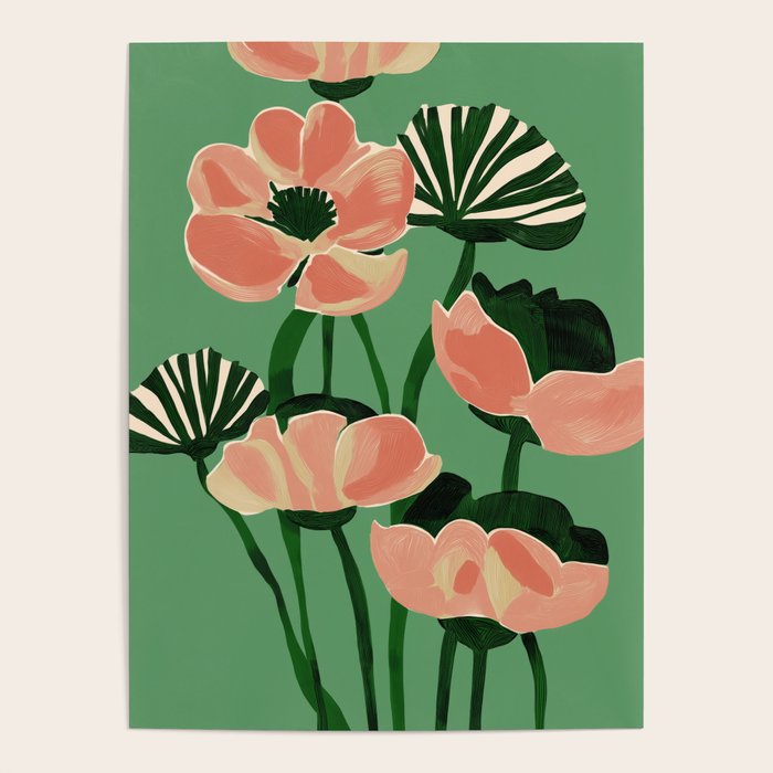Coral Poppies on Green Poster Gallery Image 4