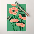 Coral Poppies on Green Wrapping Paper Gallery Image 1