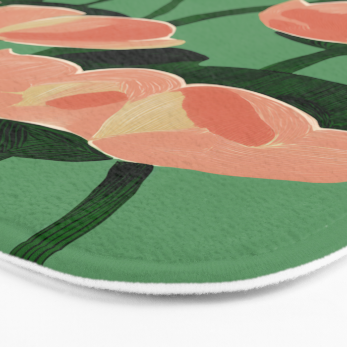 Coral Poppies on Green Bath Mat Gallery Image 3