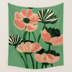 Coral Poppies on Green Wall Tapestry Gallery Image 4