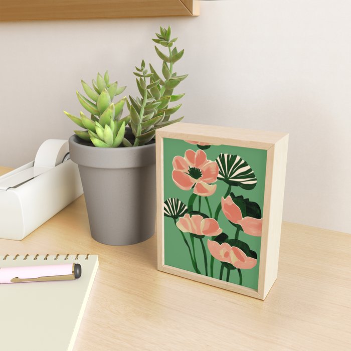 Coral Poppies on Green Mini Art Print Gallery Image 2
