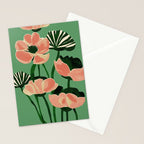 Coral Poppies on Green Stationery Card Gallery Image 2