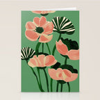 Coral Poppies on Green Stationery Card Gallery Image 2