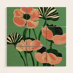 Coral Poppies on Green Wood Wall Art Gallery Image 1