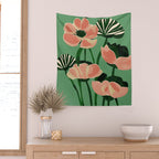 Coral Poppies on Green Wall Tapestry Gallery Image 2
