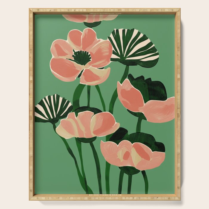 Coral Poppies on Green Serving Tray Gallery Image 1