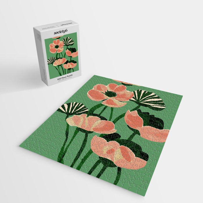 Coral Poppies on Green Jigsaw Puzzle Gallery Image 2