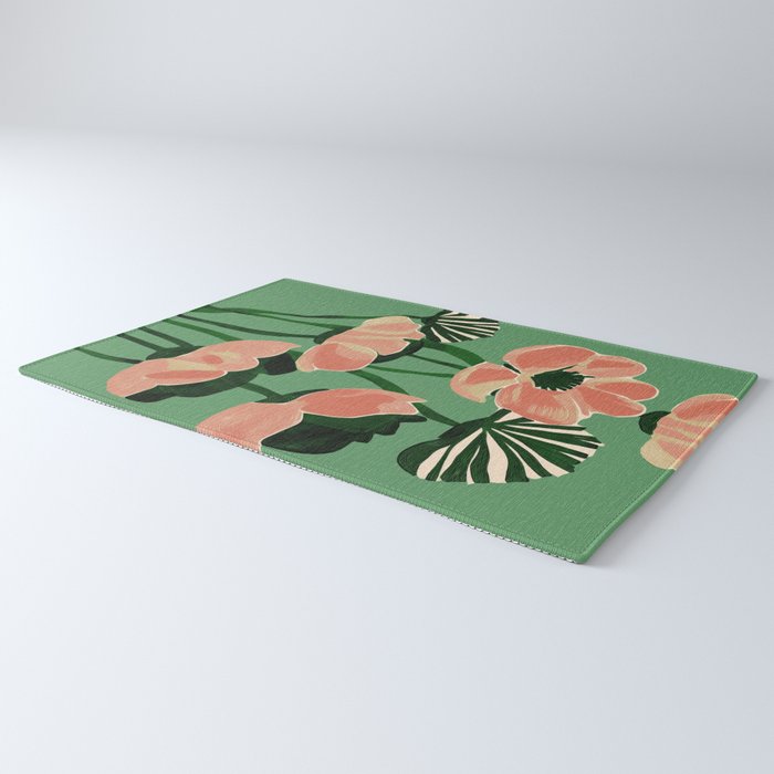 Coral Poppies on Green Rug Gallery Image 3