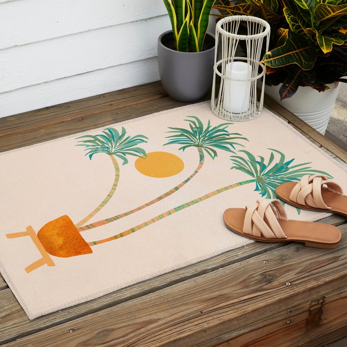 Colorful SoCal Palm Tree Scene Outdoor Rug Gallery Image 2
