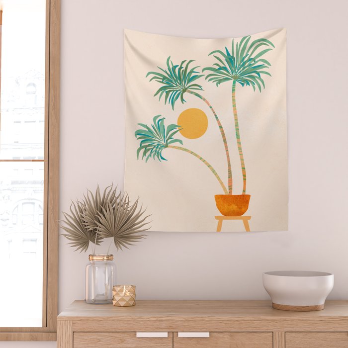 Colorful SoCal Palm Tree Scene Wall Tapestry Gallery Image 2