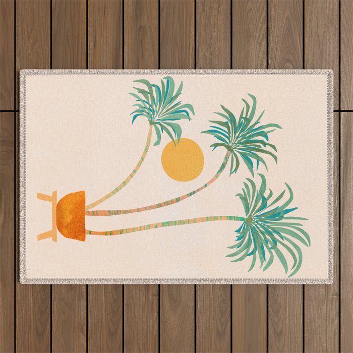 Colorful SoCal Palm Tree Scene Outdoor Rug Gallery Image 1