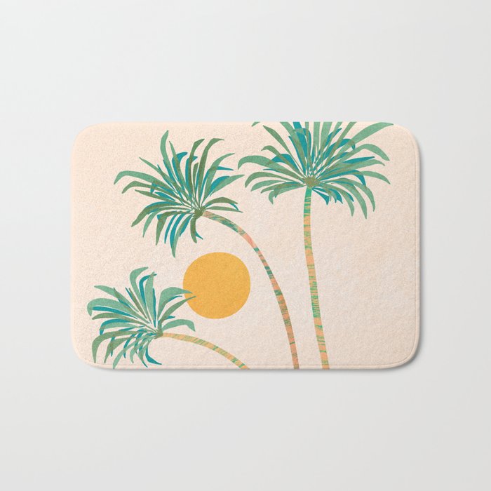 Colorful SoCal Palm Tree Scene Bath Mat Gallery Image 1