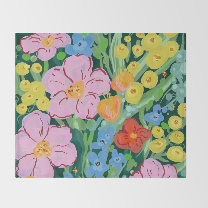 Vibrant Floral Terrarium Illustration Throw Blanket Gallery Image 2