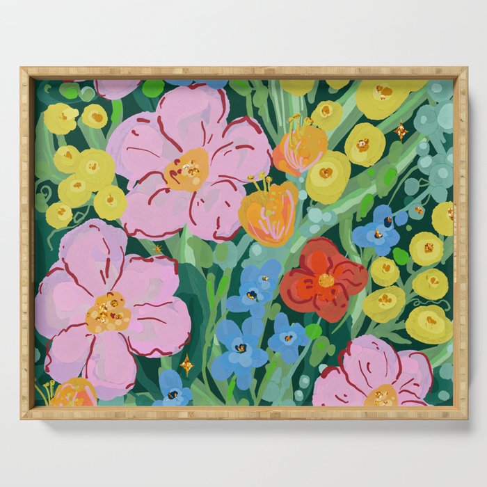Vibrant Floral Terrarium Illustration Serving Tray Gallery Image 1