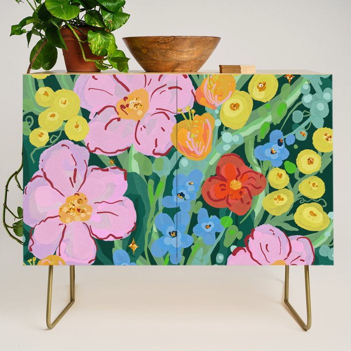 Vibrant Floral Terrarium Illustration Credenza Gallery Image 1