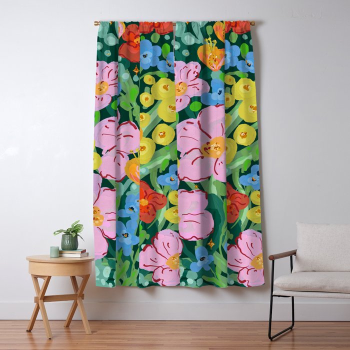 Vibrant Floral Terrarium Illustration Window Curtain Gallery Image 1