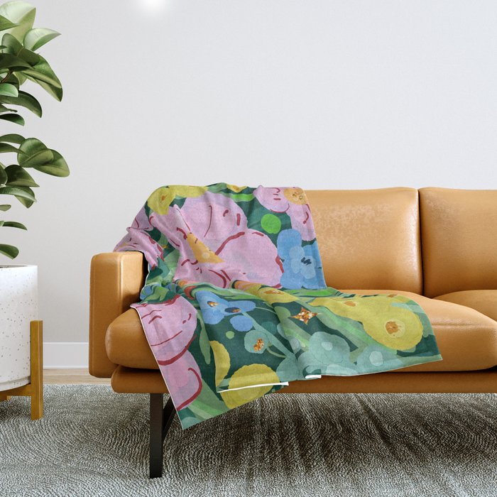 Vibrant Floral Terrarium Illustration Throw Blanket Gallery Image 1