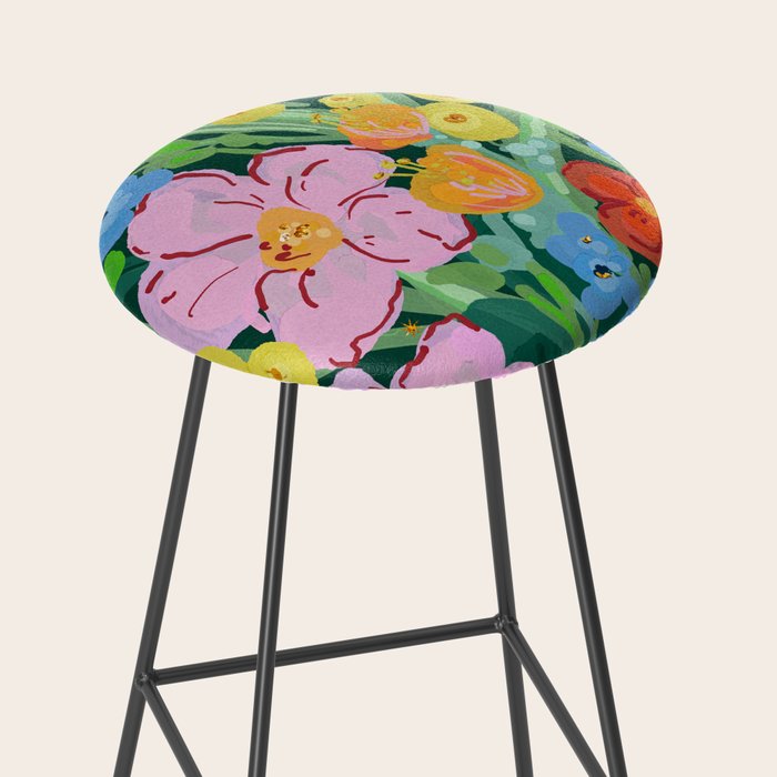 Vibrant Floral Terrarium Illustration Stool Gallery Image 2