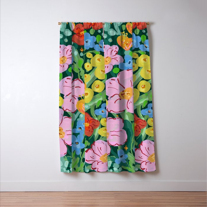 Vibrant Floral Terrarium Illustration Window Curtain Gallery Image 3