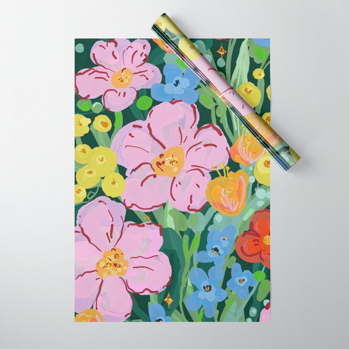 Vibrant Floral Terrarium Illustration Wrapping Paper Gallery Image 1