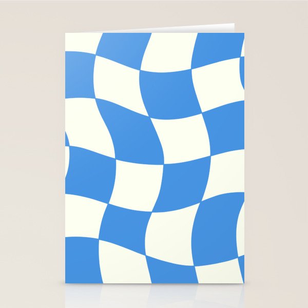 Ocean Blue Wavy Checkerboard  Stationery Card Gallery Image 2