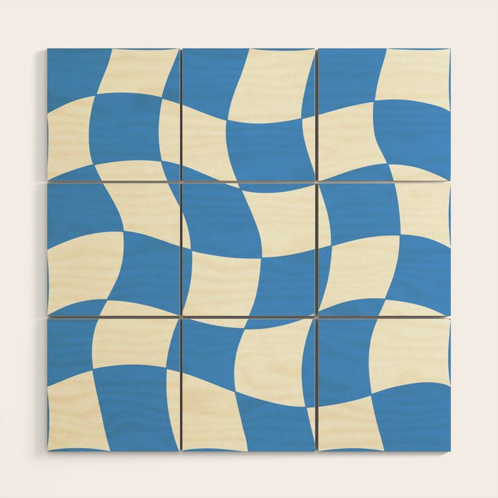 Ocean Blue Wavy Checkerboard  Wood Wall Art Gallery Image 1