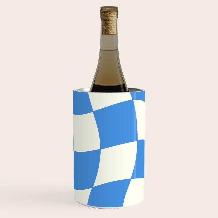 Ocean Blue Wavy Checkerboard  Wine Chiller Gallery Image 3