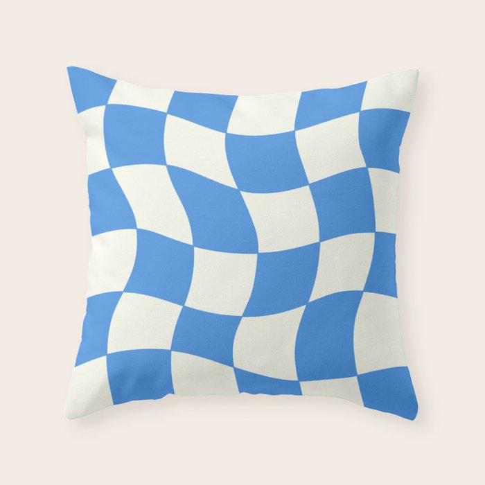 Ocean Blue Wavy Checkerboard  Throw Pillow Gallery Image 6