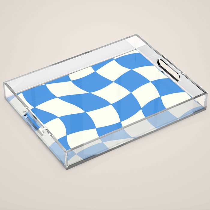 Ocean Blue Wavy Checkerboard  Acrylic Tray Gallery Image 1