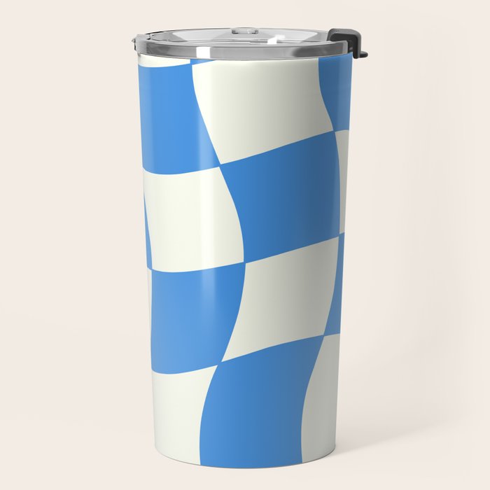 Ocean Blue Wavy Checkerboard  Travel Mug Gallery Image 2