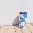 Ocean Blue Wavy Checkerboard  Travel Mug Gallery Image 4