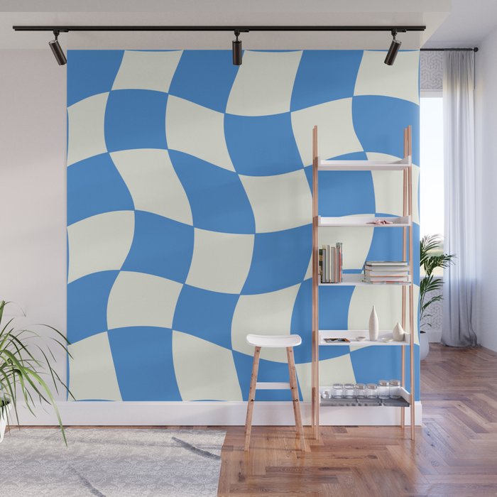 Ocean Blue Wavy Checkerboard  Wall Mural Gallery Image 1