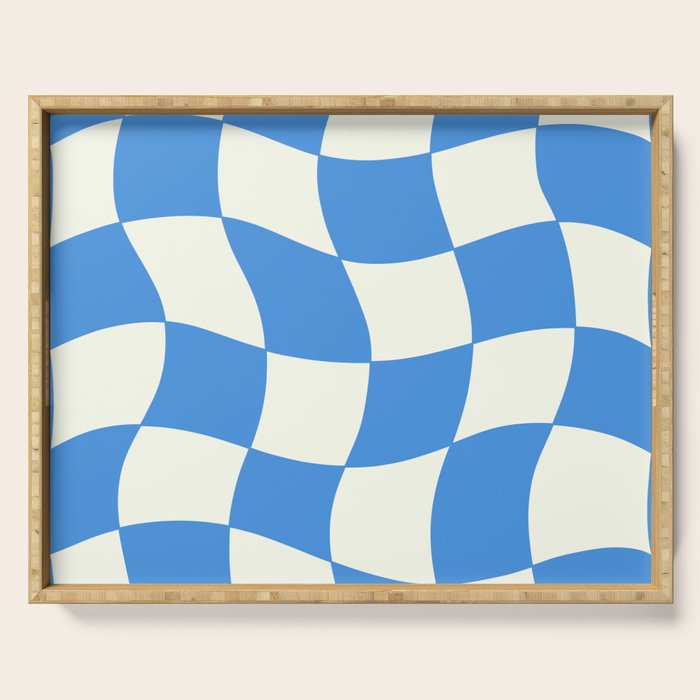 Ocean Blue Wavy Checkerboard  Serving Tray Gallery Image 1