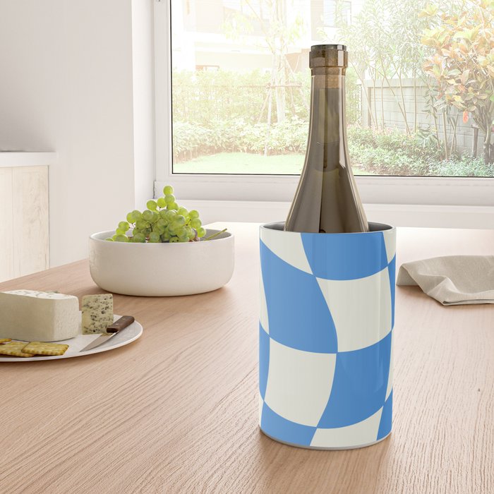 Ocean Blue Wavy Checkerboard  Wine Chiller Gallery Image 4
