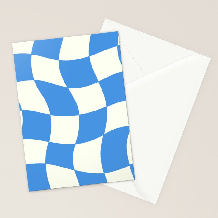 Ocean Blue Wavy Checkerboard  Stationery Card Gallery Image 2