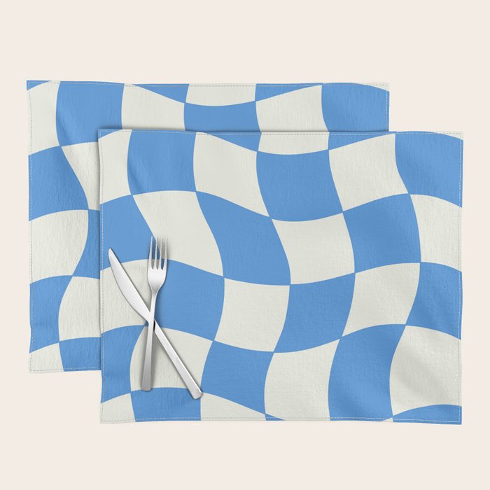 Ocean Blue Wavy Checkerboard  Placemat Gallery Image 1