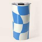 Ocean Blue Wavy Checkerboard  Travel Mug Gallery Image 1