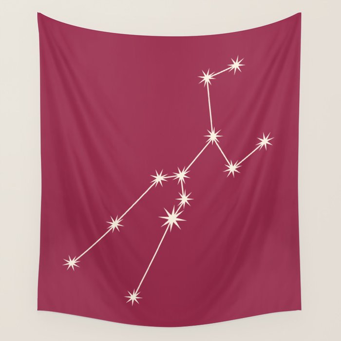 Taurus Zodiac Star Constellation Line Art Pink Wall Tapestry Gallery Image 1