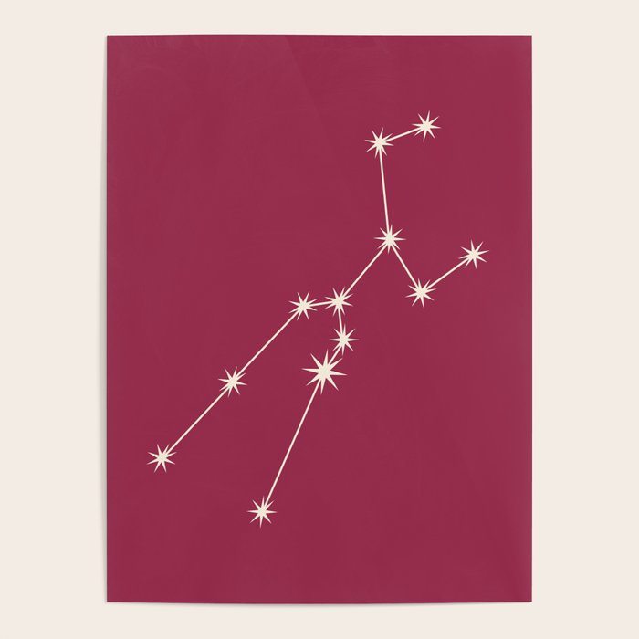 Taurus Zodiac Star Constellation Line Art Pink Poster Gallery Image 4