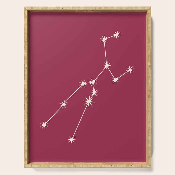Taurus Zodiac Star Constellation Line Art Pink Serving Tray Gallery Image 1