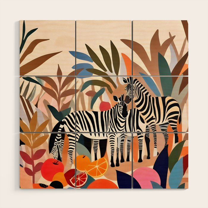 Three Zebras Wood Wall Art Gallery Image 1