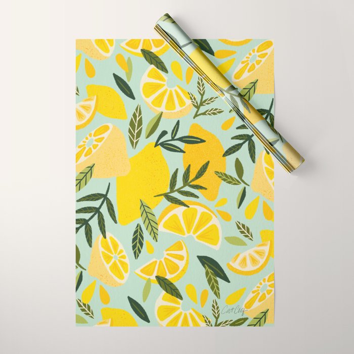 Lemon Blooms - Mint Wrapping Paper Gallery Image 1