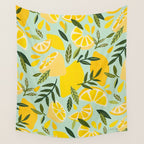 Lemon Blooms - Mint Wall Tapestry Gallery Image 4