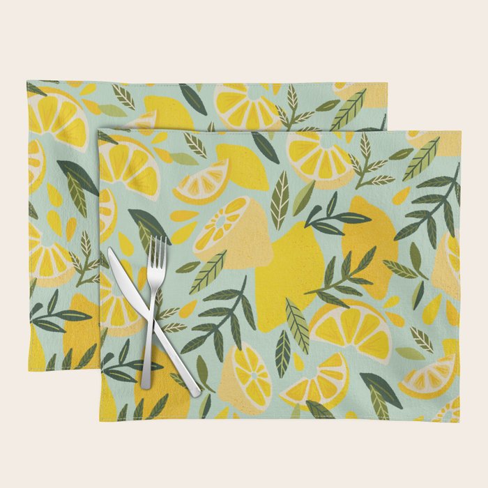 Lemon Blooms - Mint Placemat Gallery Image 1